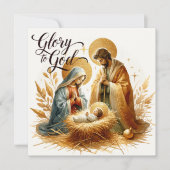 Glory to God Nativity Gold Religious Christmas シーズンカード (正面)