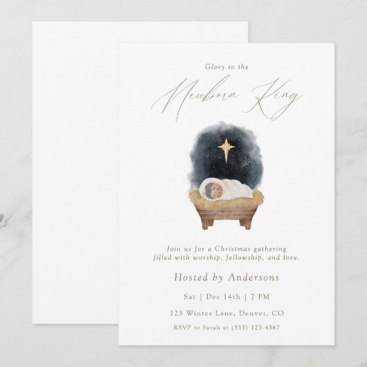 Glory to the Newborn King Christmas Invitation 招待状 (正面/裏面)