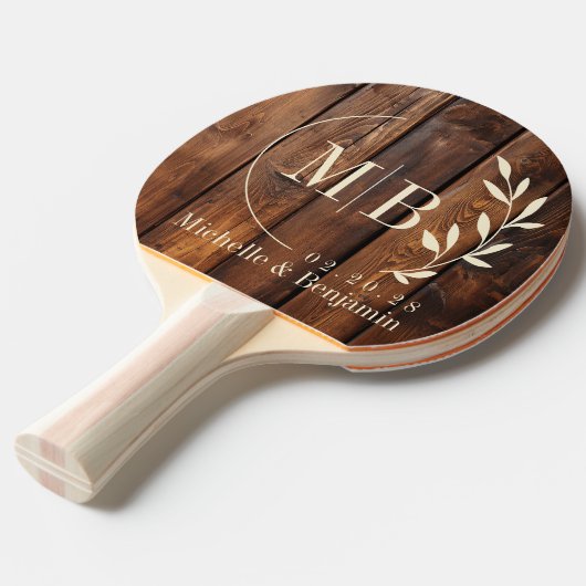 Gloss Stain Boards Leaf Wedding Monogram 卓球ラケット (正面アングル)