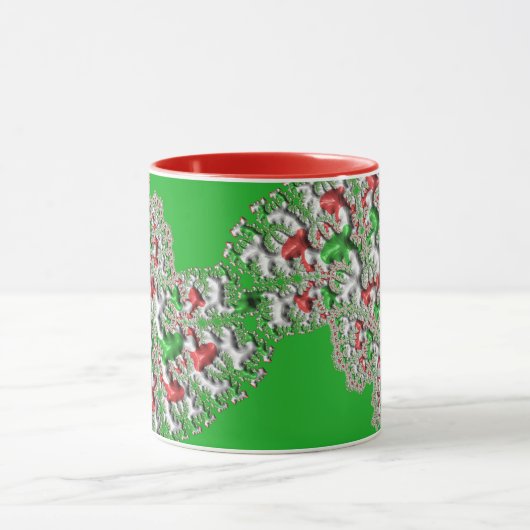 GLOSSY 3D Christmas Red White Green Fractal ~ マグカップ (中央)