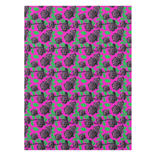 Glossy Black Roses On A Hot Pink Background テーブルクロス (正面)