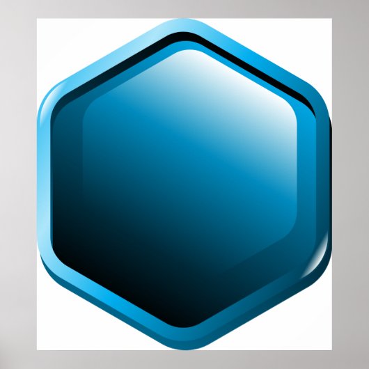 Glossy Blue Hexagon Icon Modern Geometric ポスター (正面)