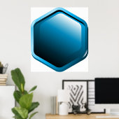 Glossy Blue Hexagon Icon Modern Geometric ポスター (ホームオフィス)
