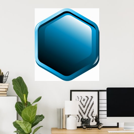 Glossy Blue Hexagon Icon Modern Geometric ポスター (ホームオフィス)