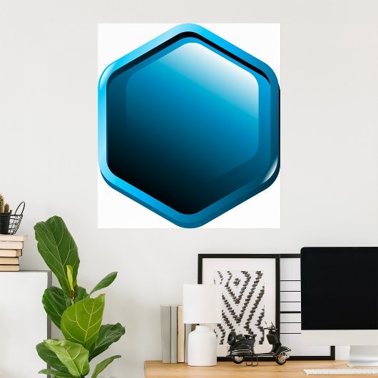 Glossy Blue Hexagon Icon Modern Geometric ポスター