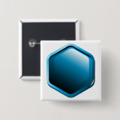 Glossy Blue Hexagon Icon Modern Geometric 缶バッジ (正面&裏面)