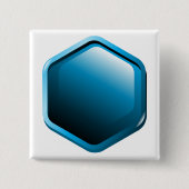 Glossy Blue Hexagon Icon Modern Geometric 缶バッジ (正面)