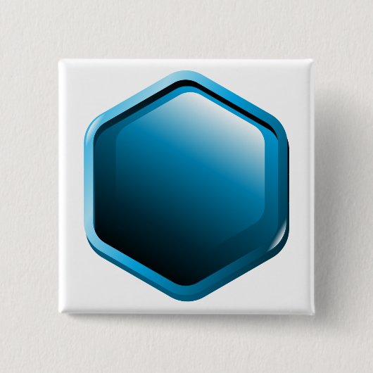 Glossy Blue Hexagon Icon Modern Geometric 缶バッジ (正面)