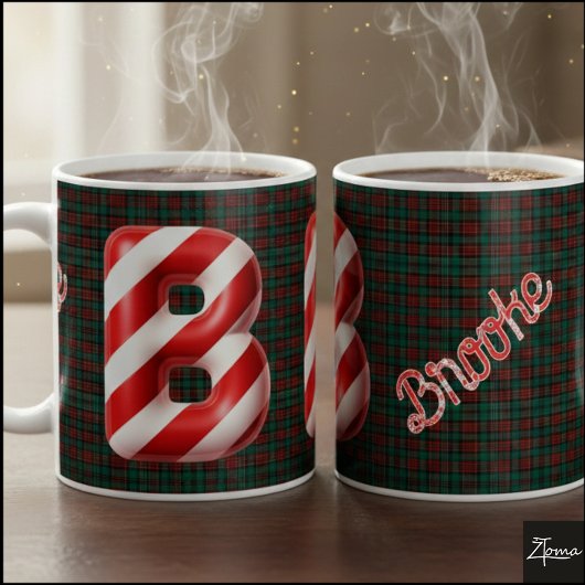 Glossy Candy Cane Striped Christmas Letter B コーヒーマグカップ