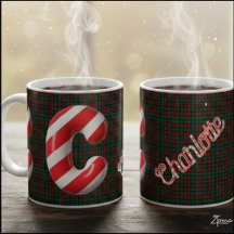 Glossy Candy Cane Striped Christmas Letter C