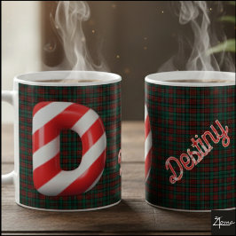 Glossy Candy Cane Striped Christmas Letter D コーヒーマグカップ