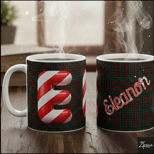 Glossy Candy Cane Striped Christmas Letter E コーヒーマグカップ