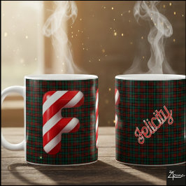 Glossy Candy Cane Striped Christmas Letter F コーヒーマグカップ