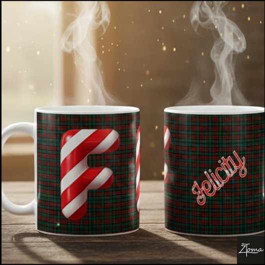 Glossy Candy Cane Striped Christmas Letter F コーヒーマグカップ