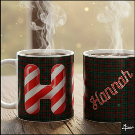 Glossy Candy Cane Striped Christmas Letter H コーヒーマグカップ