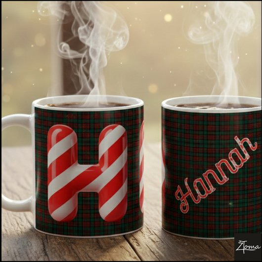Glossy Candy Cane Striped Christmas Letter H コーヒーマグカップ