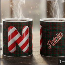 Glossy Candy Cane Striped Christmas Letter N コーヒーマグカップ