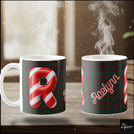 Glossy Candy Cane Striped Christmas Letter R コーヒーマグカップ