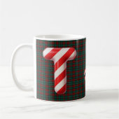 Glossy Candy Cane Striped Christmas Letter T コーヒーマグカップ (左)