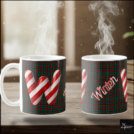 Glossy Candy Cane Striped Christmas Letter W コーヒーマグカップ
