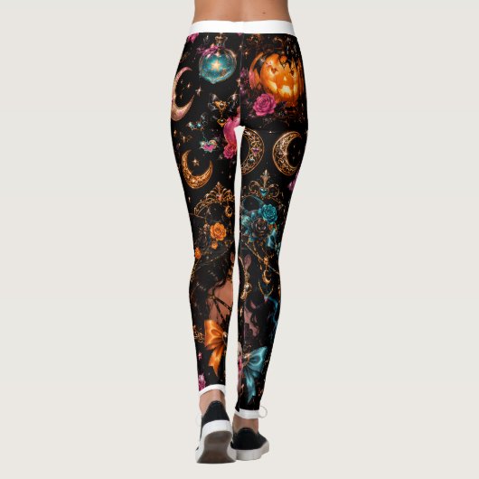 Glossy Coquette Witch Halloween Pattern Leggings レギンス (裏面)