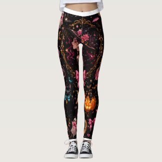 Glossy Coquette Witch Halloween Pattern Leggings レギンス