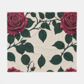 Glossy Crimson Roses With Dark Green Leaves フリースブランケット (正面(横))