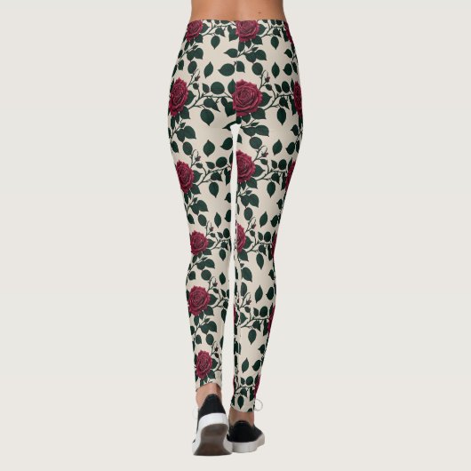 Glossy Crimson Roses With Dark Green Leaves レギンス (裏面)