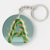 Glossy Green Gold Glitter Striped Letter A キーホルダー (裏面)