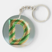 Glossy Green Gold Glitter Striped Letter D キーホルダー (裏面)
