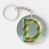 Glossy Green Gold Glitter Striped Letter D キーホルダー (正面)