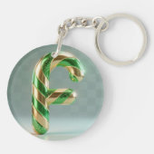 Glossy Green Gold Glitter Striped Letter F キーホルダー (裏面)