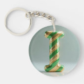 Glossy Green Gold Glitter Striped Letter I キーホルダー (正面)