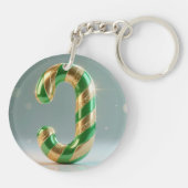 Glossy Green Gold Glitter Striped Letter J キーホルダー (裏面)