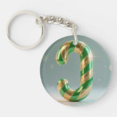 Glossy Green Gold Glitter Striped Letter J キーホルダー (正面)