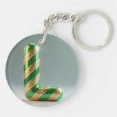Glossy Green Gold Glitter Striped Letter L キーホルダー (裏面)