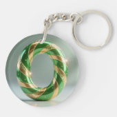 Glossy Green Gold Glitter Striped Letter O キーホルダー (裏面)