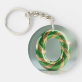 Glossy Green Gold Glitter Striped Letter O キーホルダー (正面)