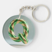 Glossy Green Gold Glitter Striped Letter Q キーホルダー (裏面)