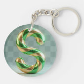 Glossy Green Gold Glitter Striped Letter S キーホルダー (裏面)