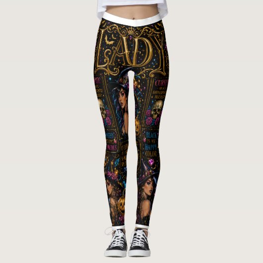 Glossy Halloween Lady Witch Collage Leggings レギンス (正面)