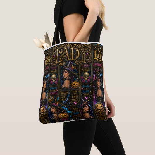 Glossy Halloween Lady Witch Collage Tote Bag トートバッグ (クローズアップ)