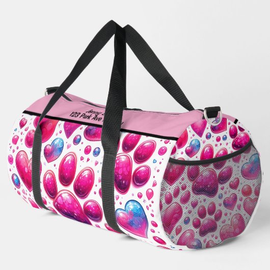 Glossy Heart Bubble Pattern Travel Monogram ダッフルバッグ (右コーナー)