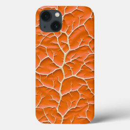 Glossy Orange iPhone Case with Branch Texture iPhone 13ケース