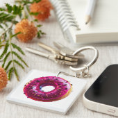 Glossy Pink Donut with Dark Sprinkles キーホルダー (正面右)