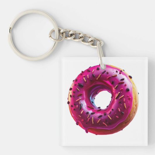 Glossy Pink Donut with Dark Sprinkles キーホルダー (正面)