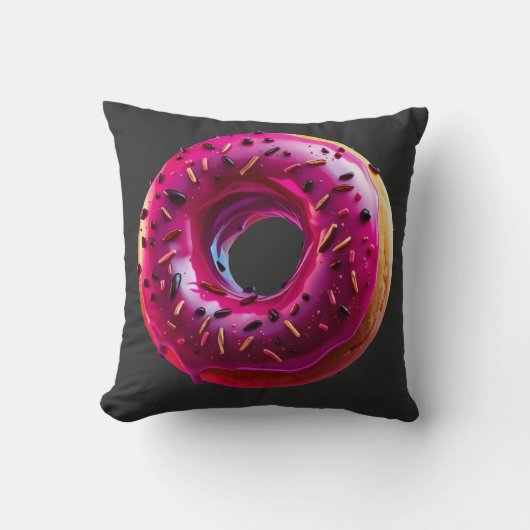 Glossy Pink Donut with Dark Sprinkles クッション (正面)