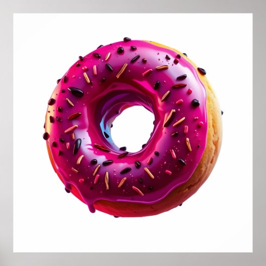 Glossy Pink Donut with Dark Sprinkles ポスター (正面)