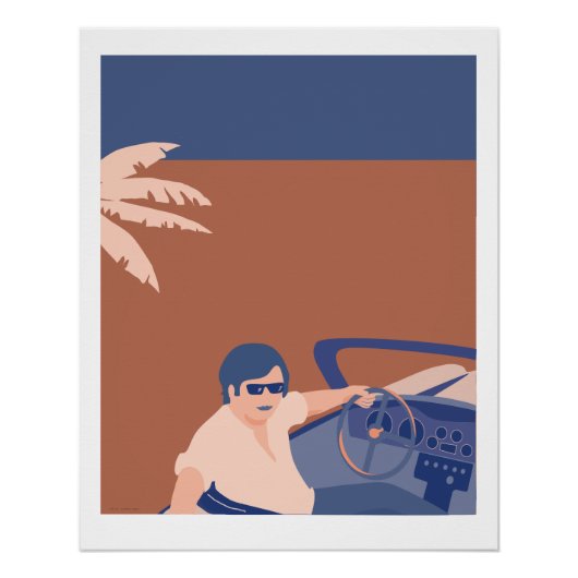 Glossy poster met afbeelding van man in sportwagen ポスター (正面)