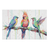 Glossy Poster of three pastel coloured birds ポスター (正面)